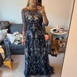 Navy Blue Lace Long Sleeve Dress